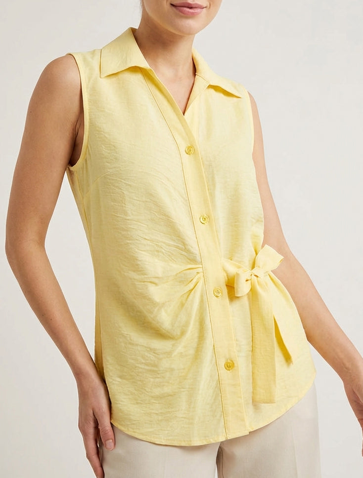 Mouwloze blouse met drapeereffect - Geel