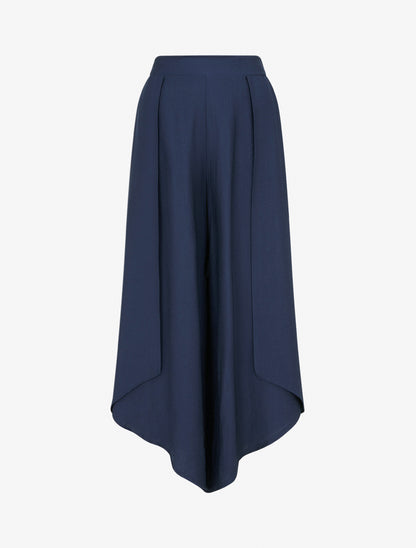 Pantalon ample à bords asymétriques - Marine - 1