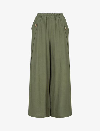 Pantalon ample uni à boutons décoratifs - Kaki - 1