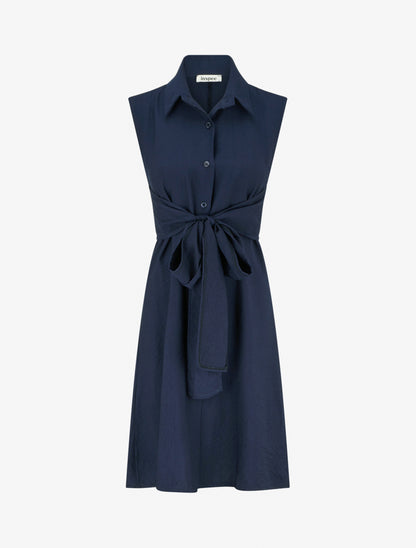 Robe chemise sans manches à liens à nouer - Marine - 1