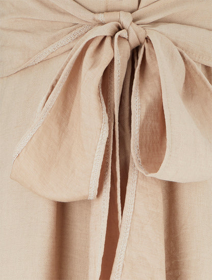 Robe chemise sans manches à liens à nouer - Beige - 3