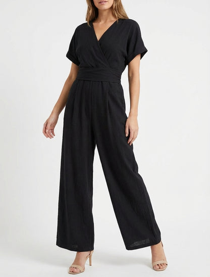 Effen jumpsuit met korte mouwen - Zwart