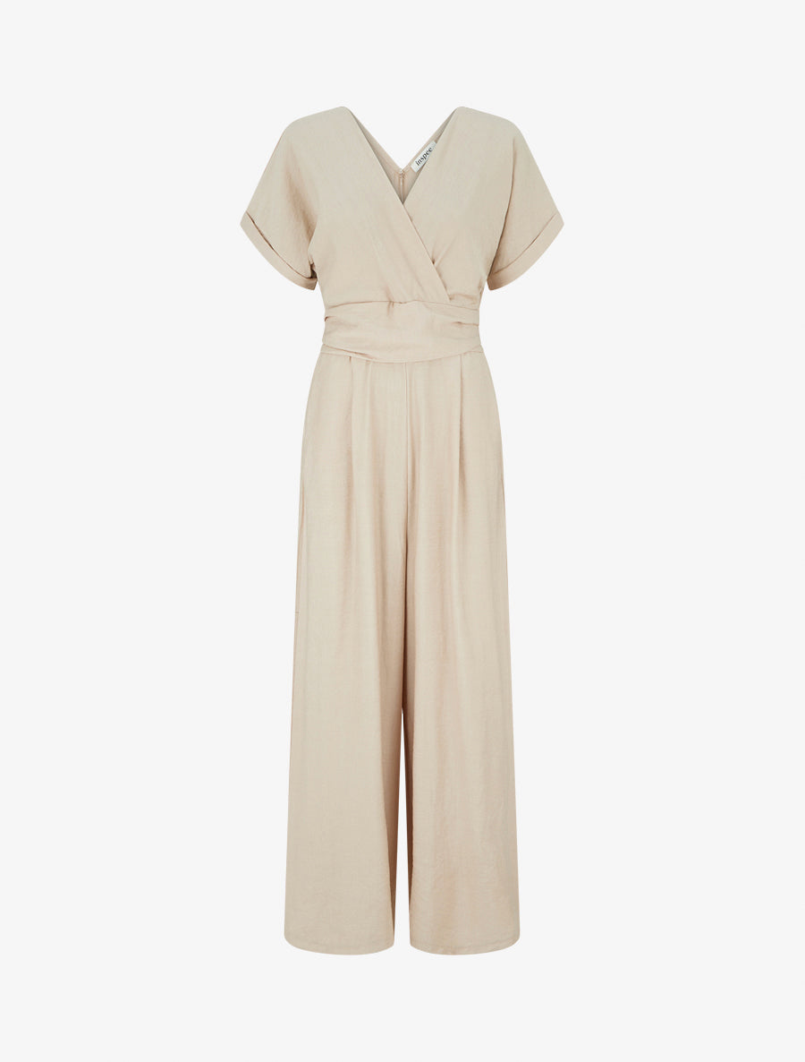 Combinaison unie à manches courtes - Beige - 1