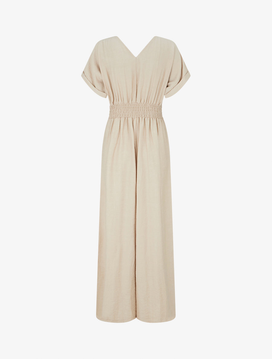 Combinaison unie à manches courtes - Beige - 2