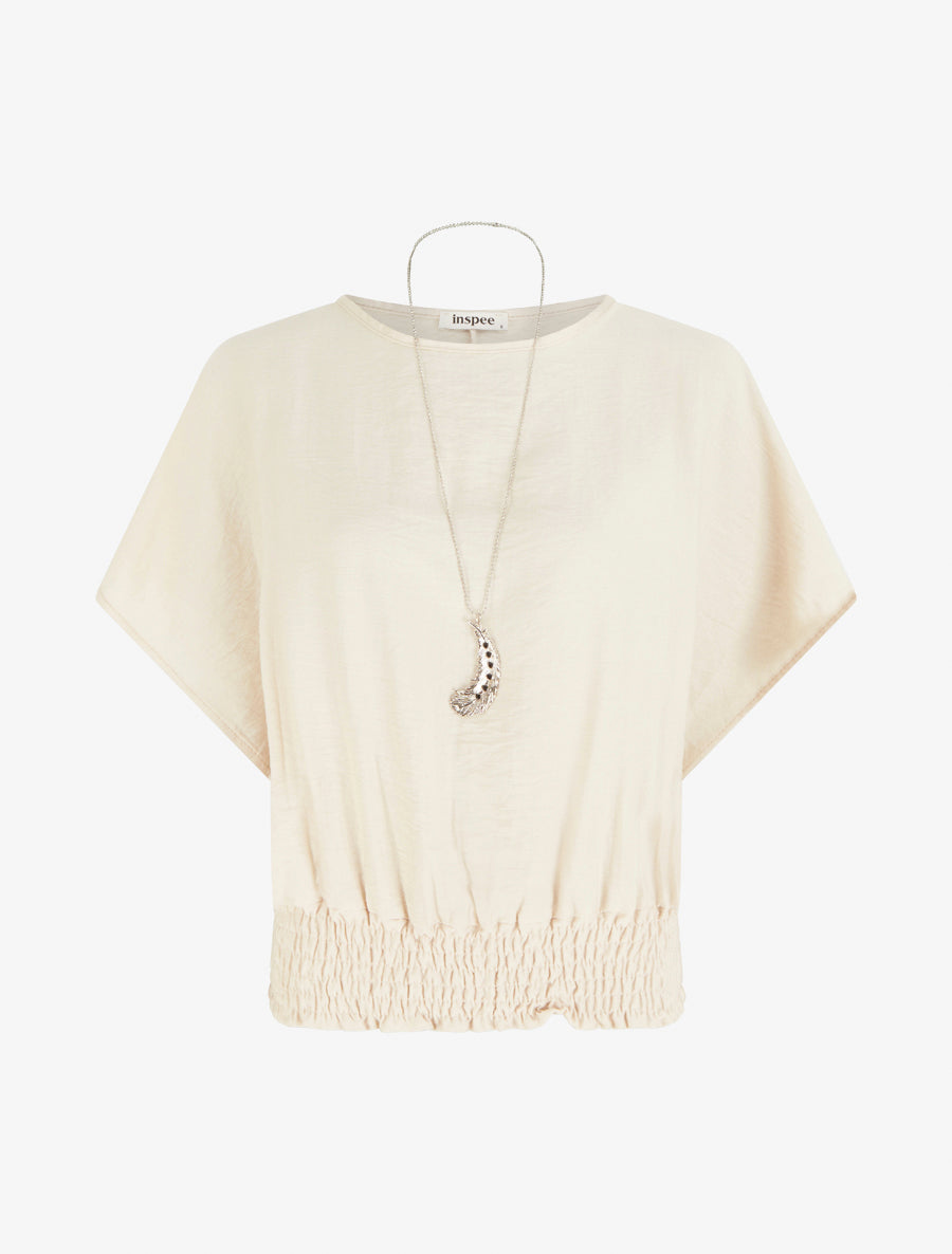 Top boule uni à manches courtes - Beige - 1