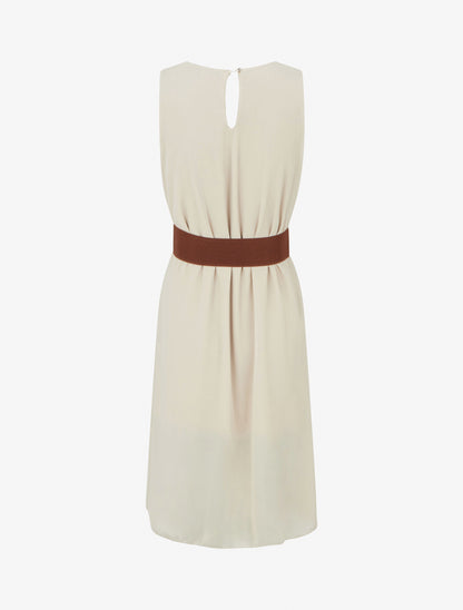 Robe unie en voile sans manches - Beige - 2
