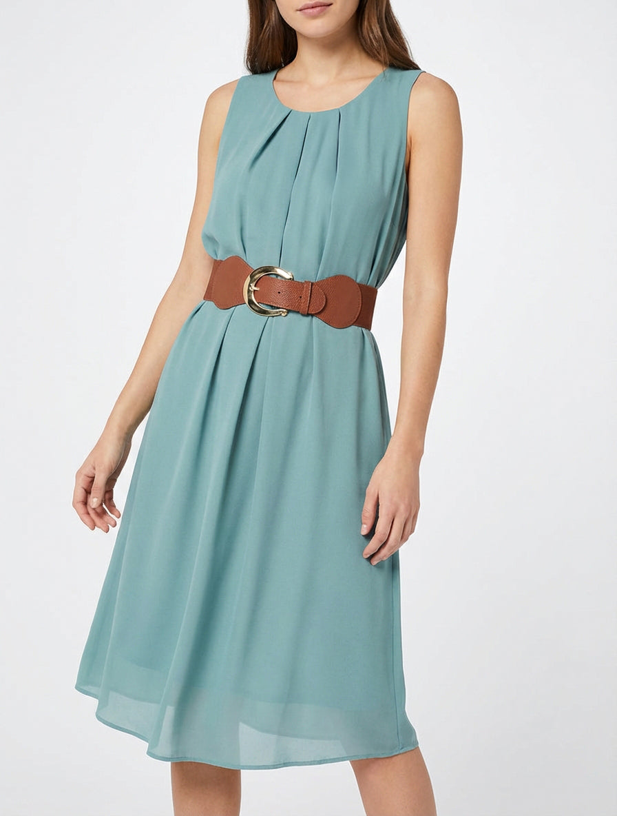 Mouwloze effen jurk van voile - Turkoois