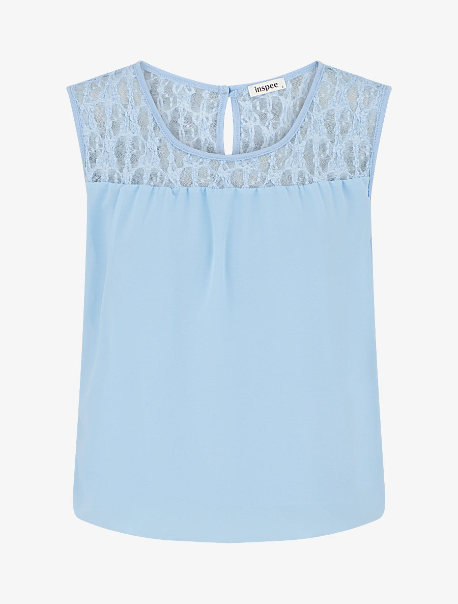 Top boule sans manches à dentelle - Bleu ciel - 1