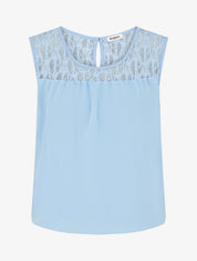 Top boule sans manches à dentelle - Bleu ciel - 1