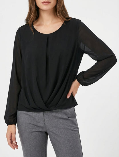 Blouse van voile met een gedrapeerd effect. - Zwart