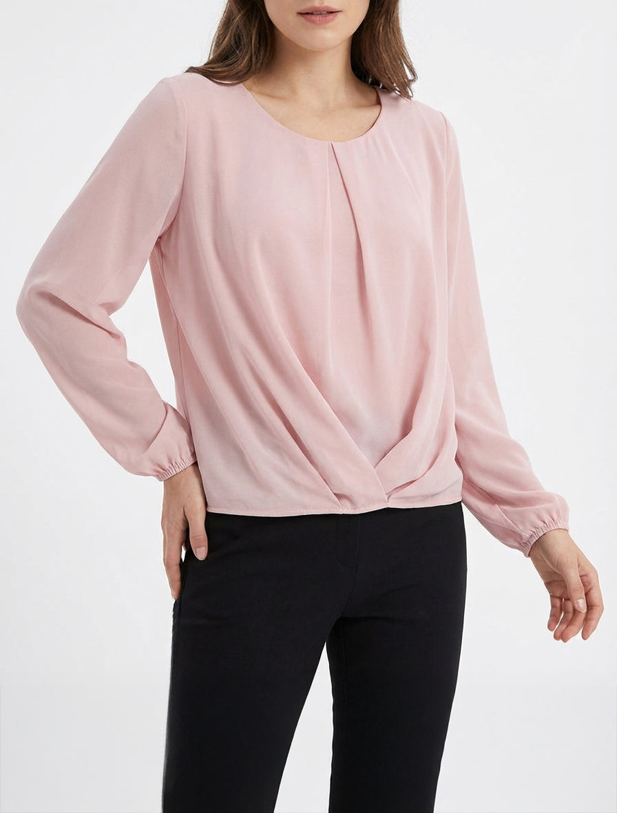 Blouse van voile met een gedrapeerd effect. - Roos