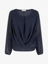 Blouse en voile à effet drapé - Marine - 1