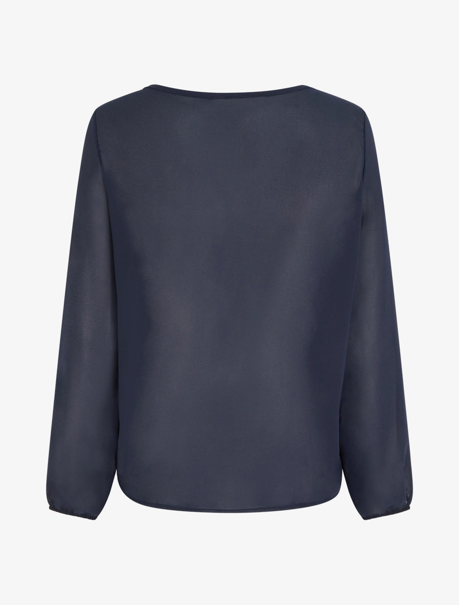 Blouse en voile à effet drapé - Marine - 2