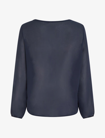 Blouse en voile à effet drapé - Marine - 2