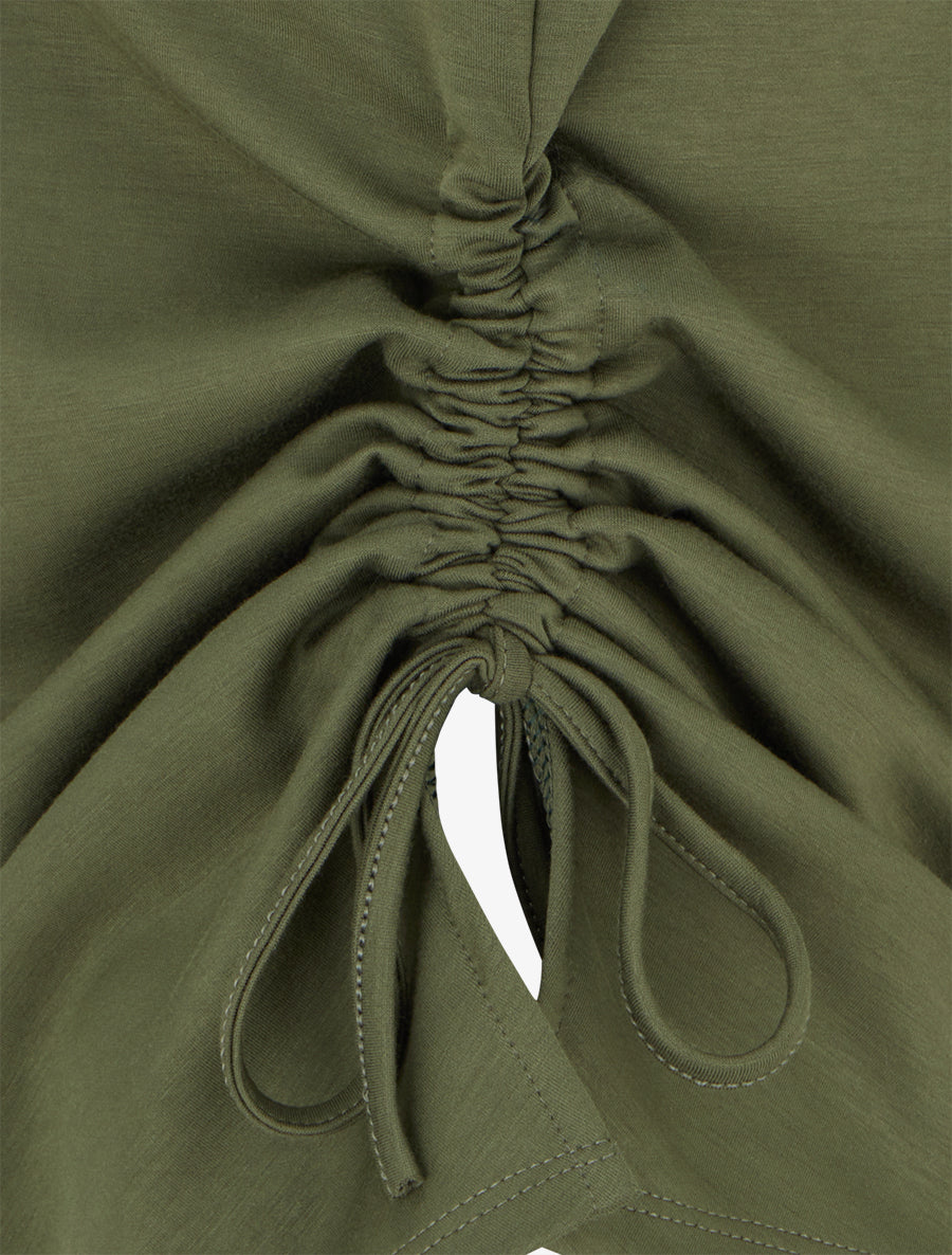 Top froncé sans manches à col rond - Kaki - 3