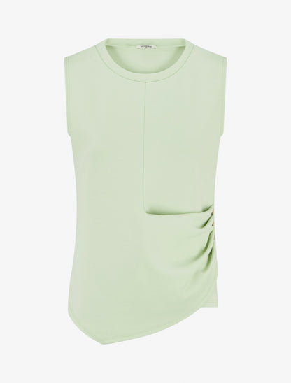 Top sans manches effet drapé et boutons - Vert amande - 1