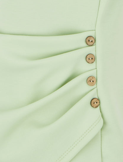 Top sans manches effet drapé et boutons - Vert amande - 3