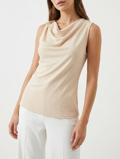 Mouwloze top met textuur juweel - Beige