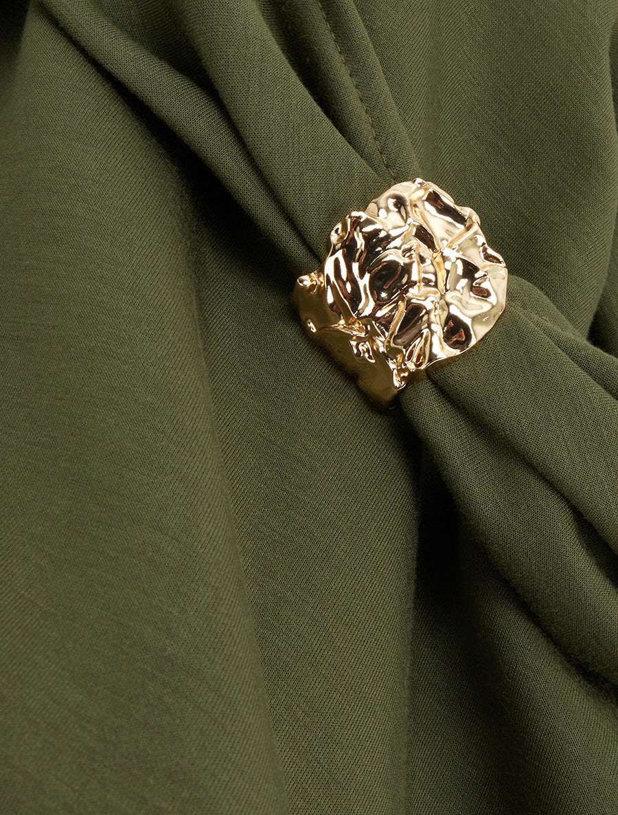 Top sans manches à col bénitier et bijou - Kaki - 3