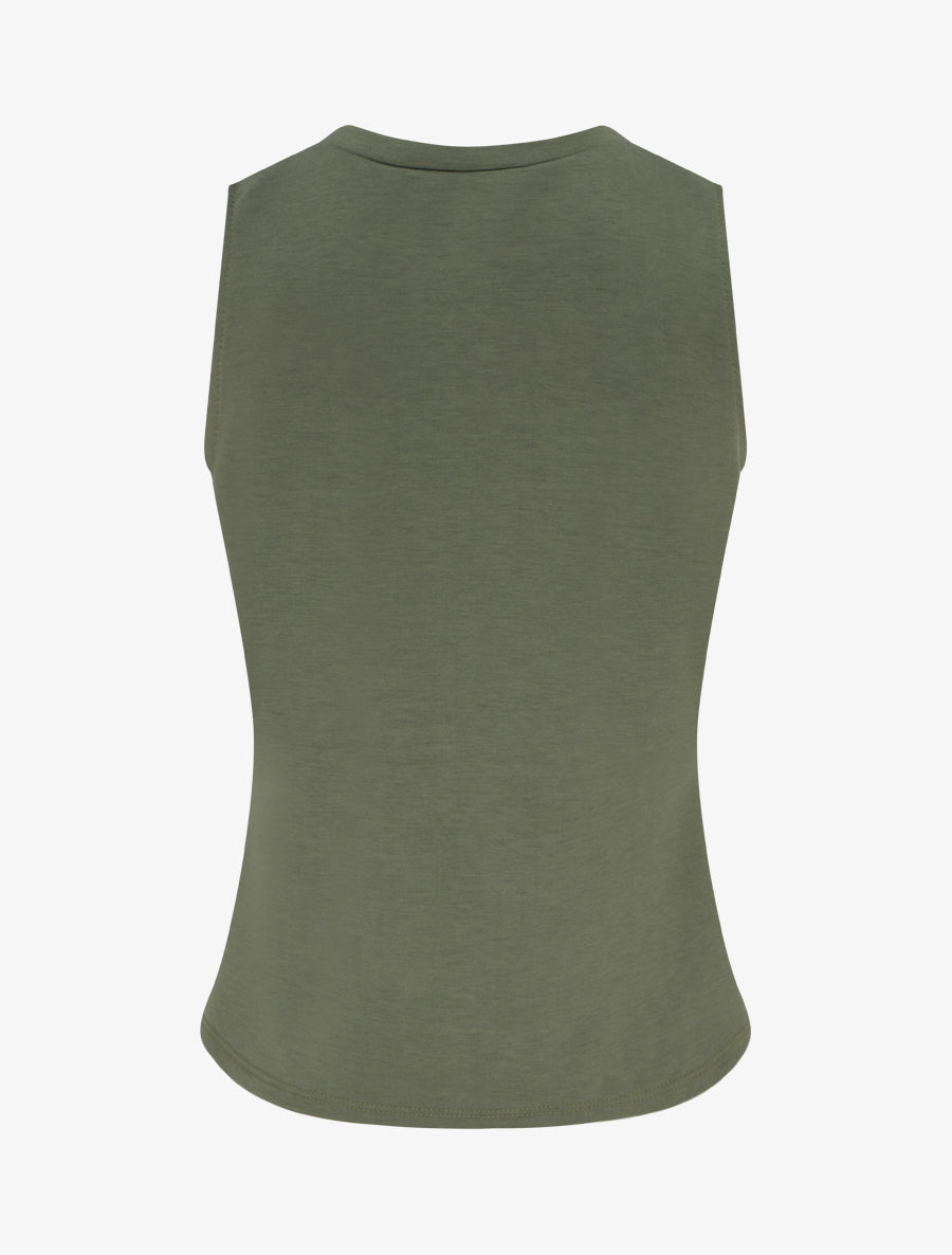 Top uni sans manches à empiècement bijou - Kaki - 2