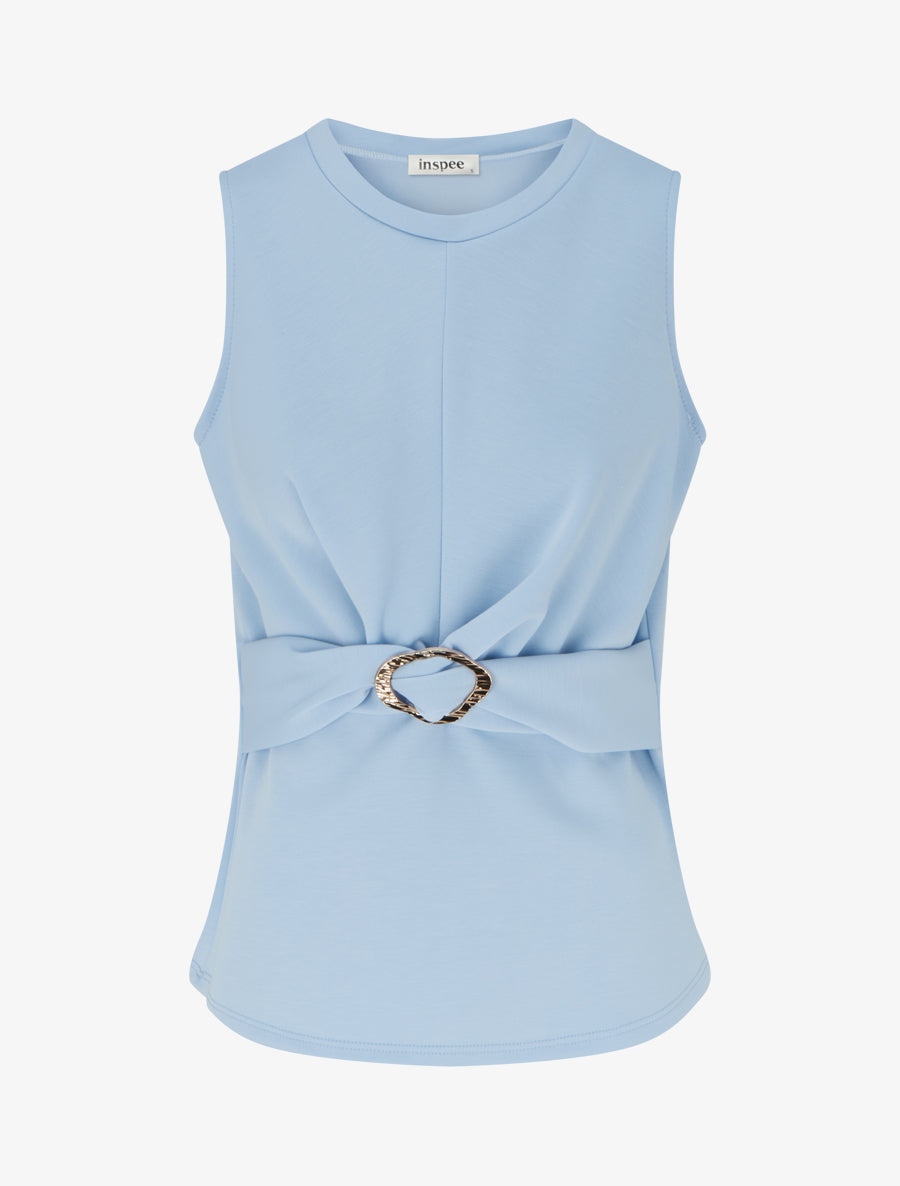 Top uni sans manches à empiècement bijou - Bleu ciel - 1