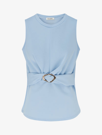 Top uni sans manches à empiècement bijou - Bleu ciel - 1