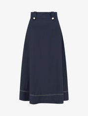 Jupe mi-longue à boutons décoratifs - Marine - 1
