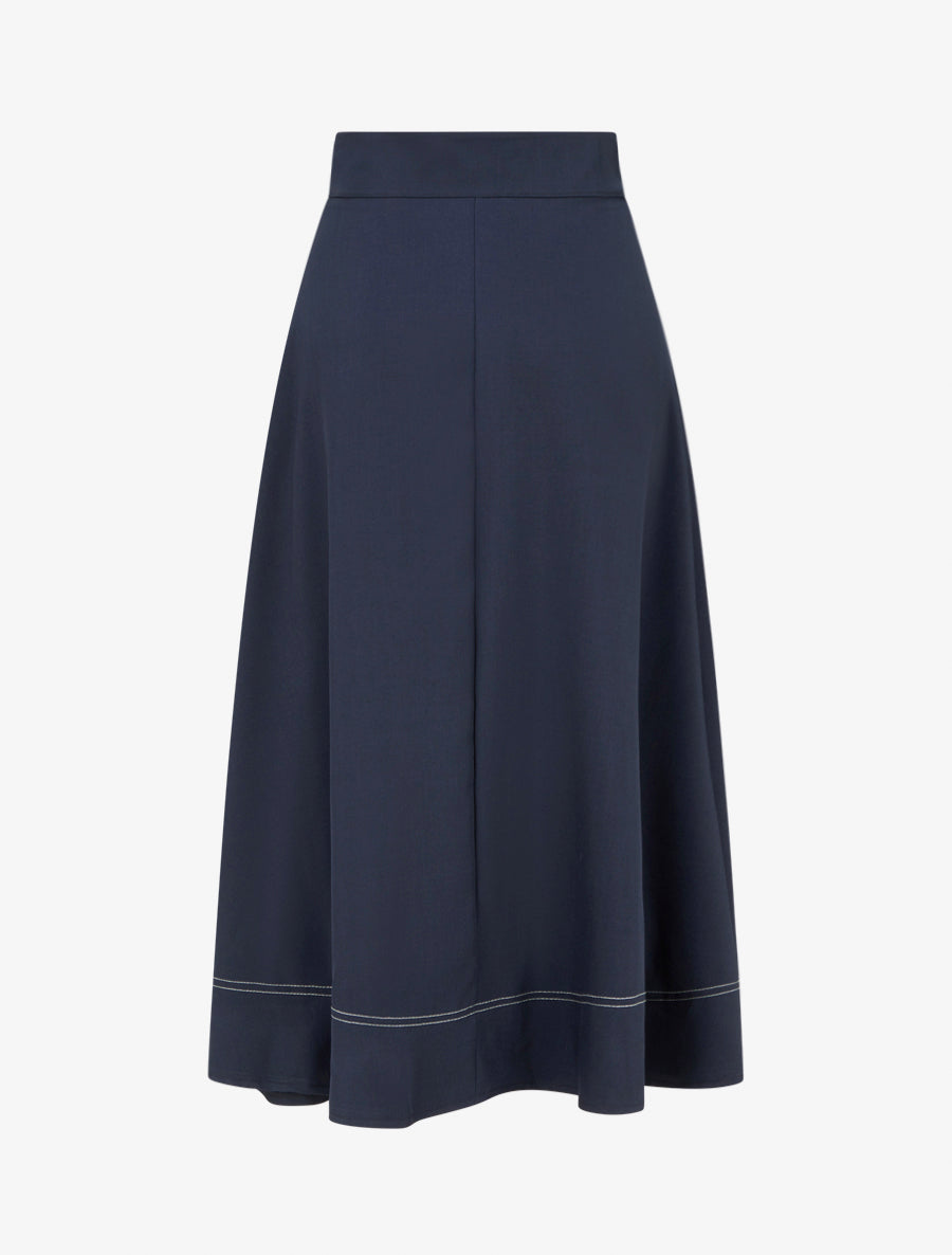 Jupe mi-longue à boutons décoratifs - Marine - 2