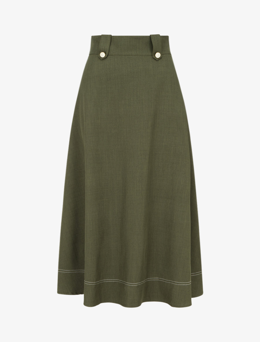 Jupe mi-longue à boutons décoratifs - Kaki - 1