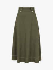 Jupe mi-longue à boutons décoratifs - Kaki - 1