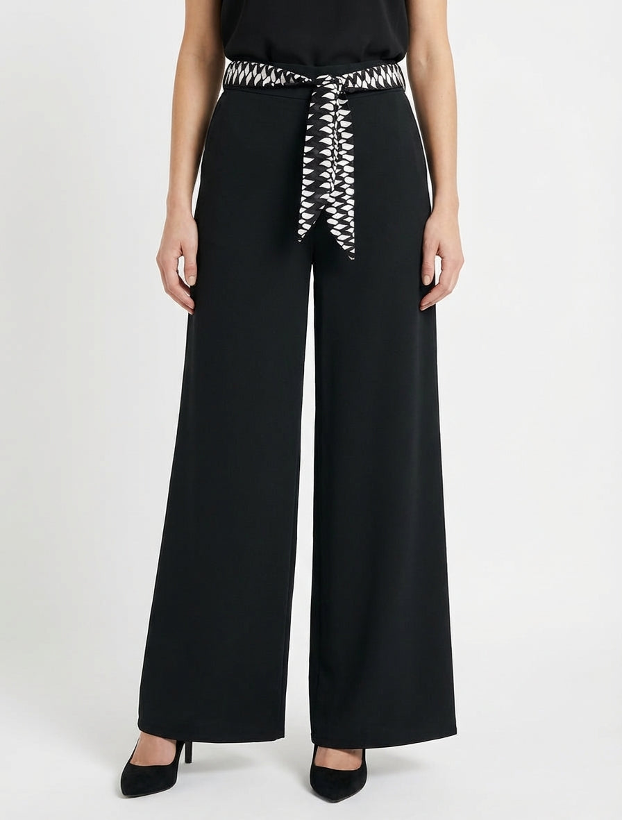 Effen wijde broek met ceintuur - Zwart