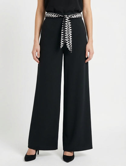 Effen wijde broek met ceintuur - Zwart