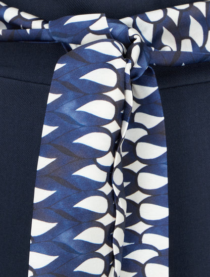 Pantalon ample uni et ceinturé - Marine - 3