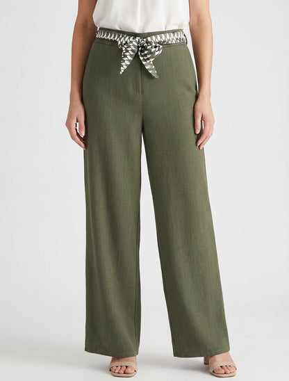 Effen wijde broek met ceintuur - Kaki