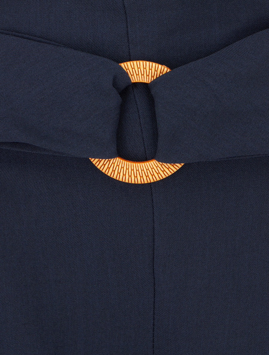 Pantalon ample à taille haute à boucle fantaisie - Marine - 3