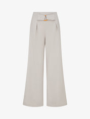 Pantalon ample à taille haute à boucle fantaisie - Beige - 1