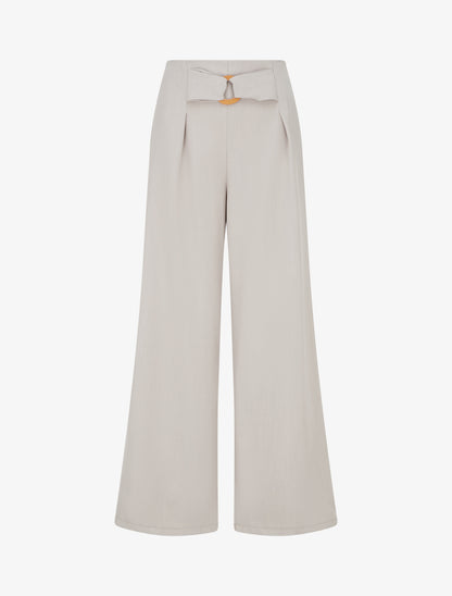 Pantalon ample à taille haute à boucle fantaisie - Beige - 1