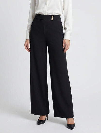 Wijde broek met riem en knopen - Zwart