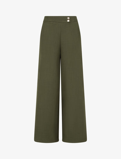 Pantalon ample à sangle et boutons - Kaki - 1