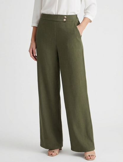 Wijde broek met riem en knopen - Kaki