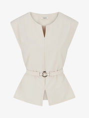 Top uni sans manches à empiècement bijou - Beige - 1