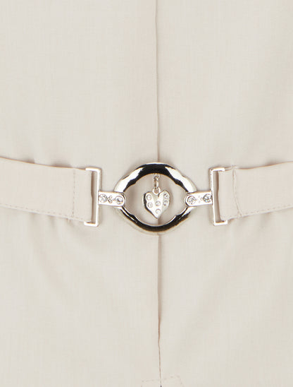 Top uni sans manches à empiècement bijou - Beige - 3