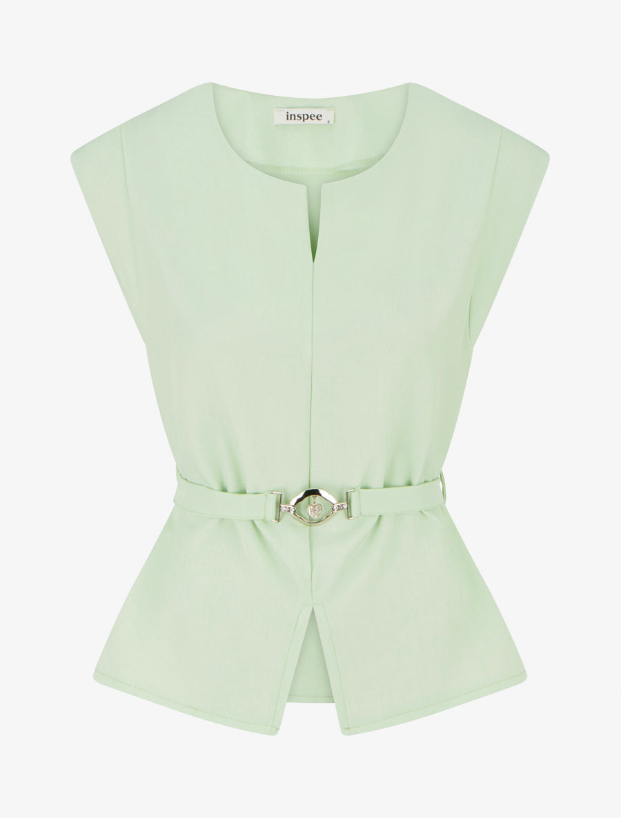 Top uni sans manches à empiècement bijou - Vert pomme - 1