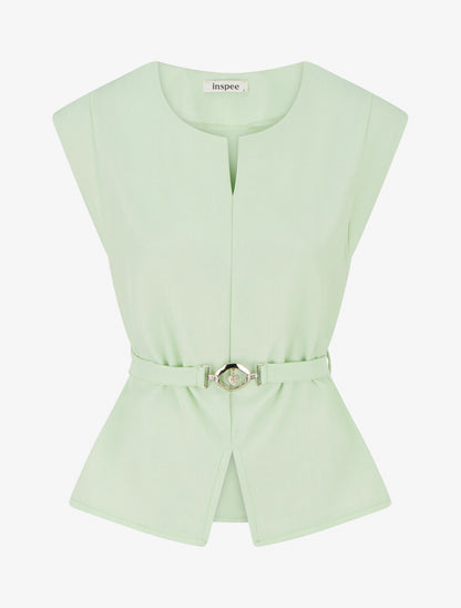 Top uni sans manches à empiècement bijou - Vert pomme - 1