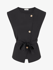 Top boutonné sans manches - Noir - 1