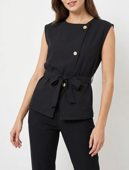 Mouwloze top met knopen - Zwart