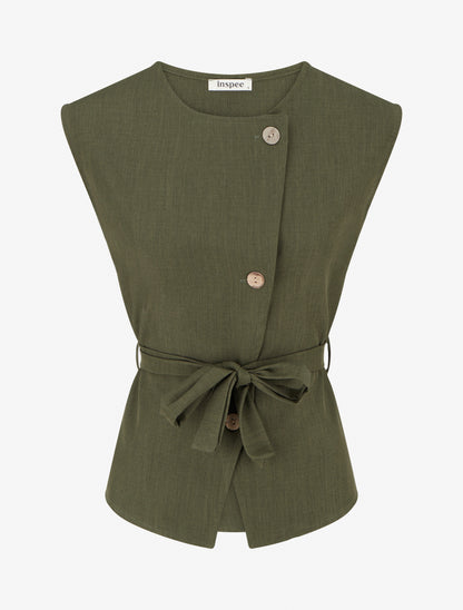 Top boutonné sans manches - Kaki - 1