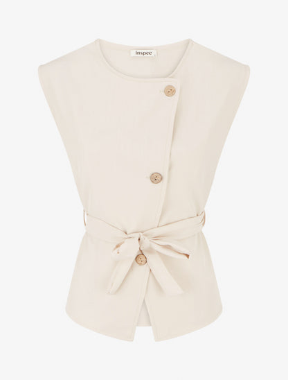 Top boutonné sans manches - Beige - 1