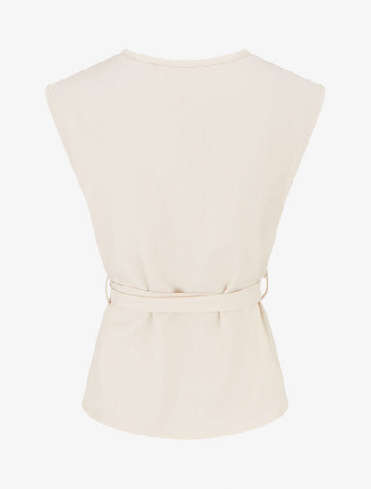 Top boutonné sans manches - Beige - 2