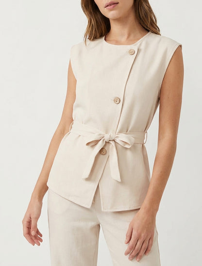 Mouwloze top met knopen - Beige